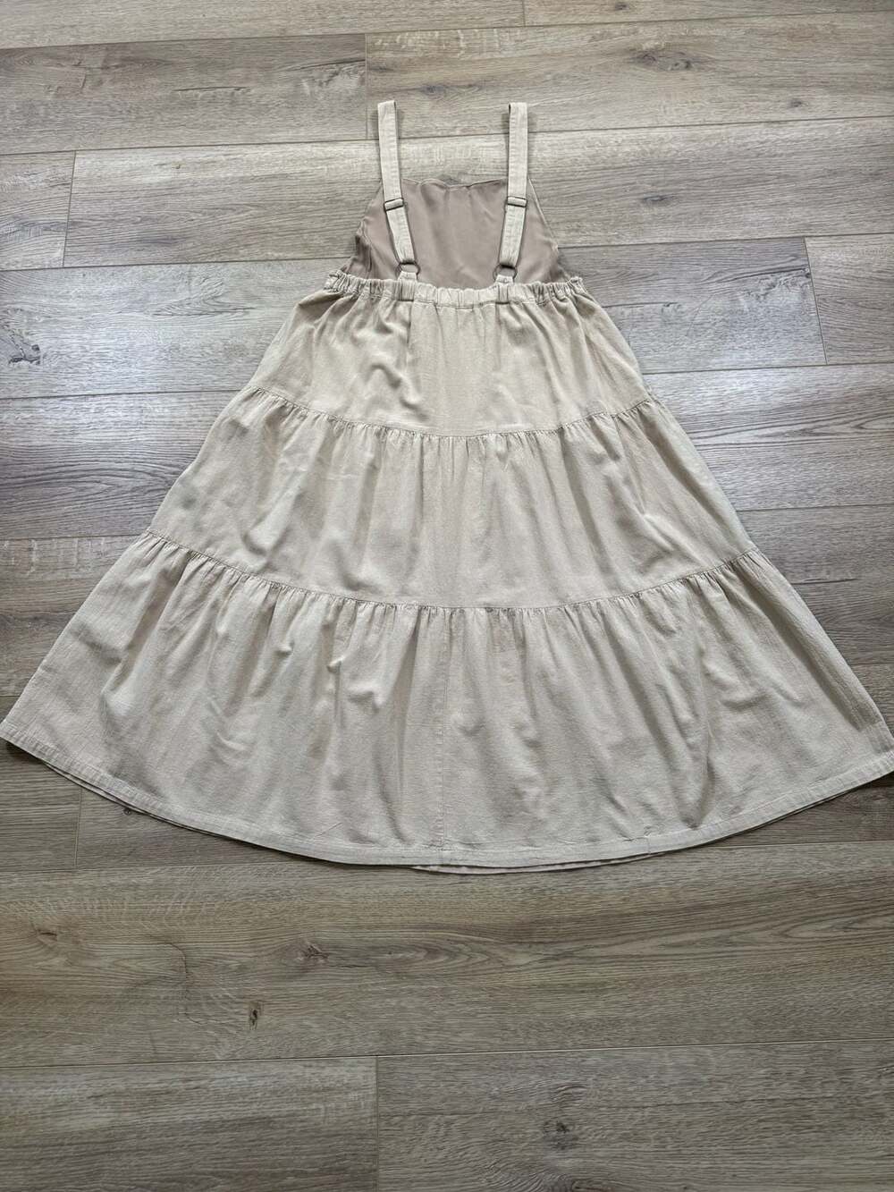 Polagram Beige Tiered Midi Pinafore Dress with Pockets - Picture 13 of 15